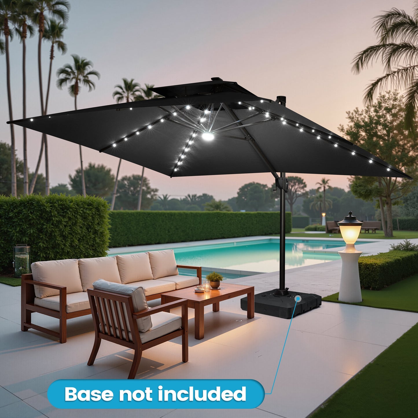 Crestlive Products 13 x 10 ft Aluminum Double Top Crank Cantilever Patio Umbrella with LED Lights