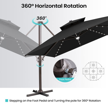 Crestlive Products 13 x 10 ft Aluminum Double Top Crank Cantilever Patio Umbrella with LED Lights