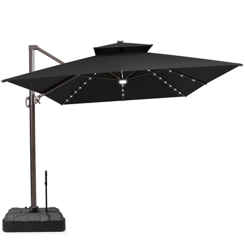 Crestlive Products 13 x 10 ft Aluminum Double Top Crank Cantilever Patio Umbrella with LED Lights and Base Options