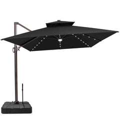 13x10 ft Aluminum Cantilever Patio Umbrella with LED Lights & Double Top (Base Options)