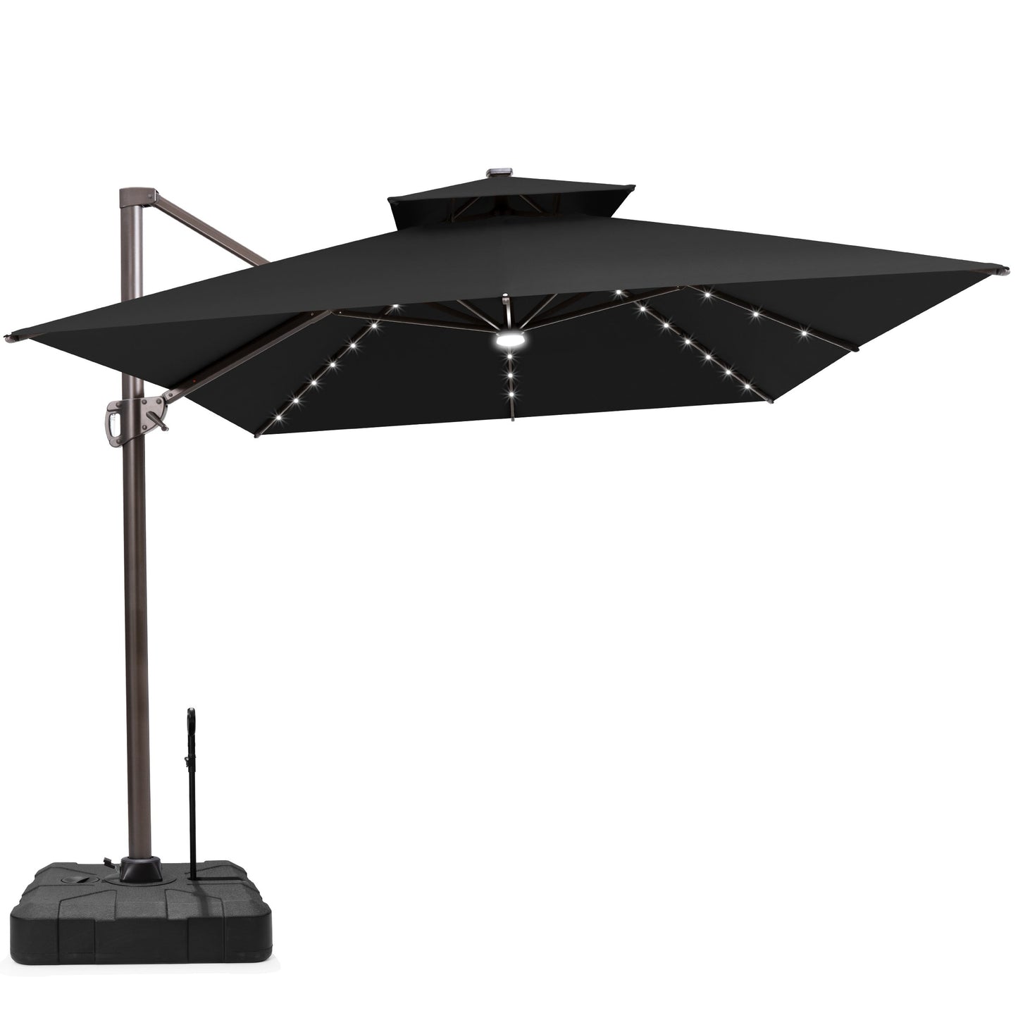 Crestlive Products 11x11ft Aluminum Double Top Crank Cantilever Patio Umbrella with Lights with Base