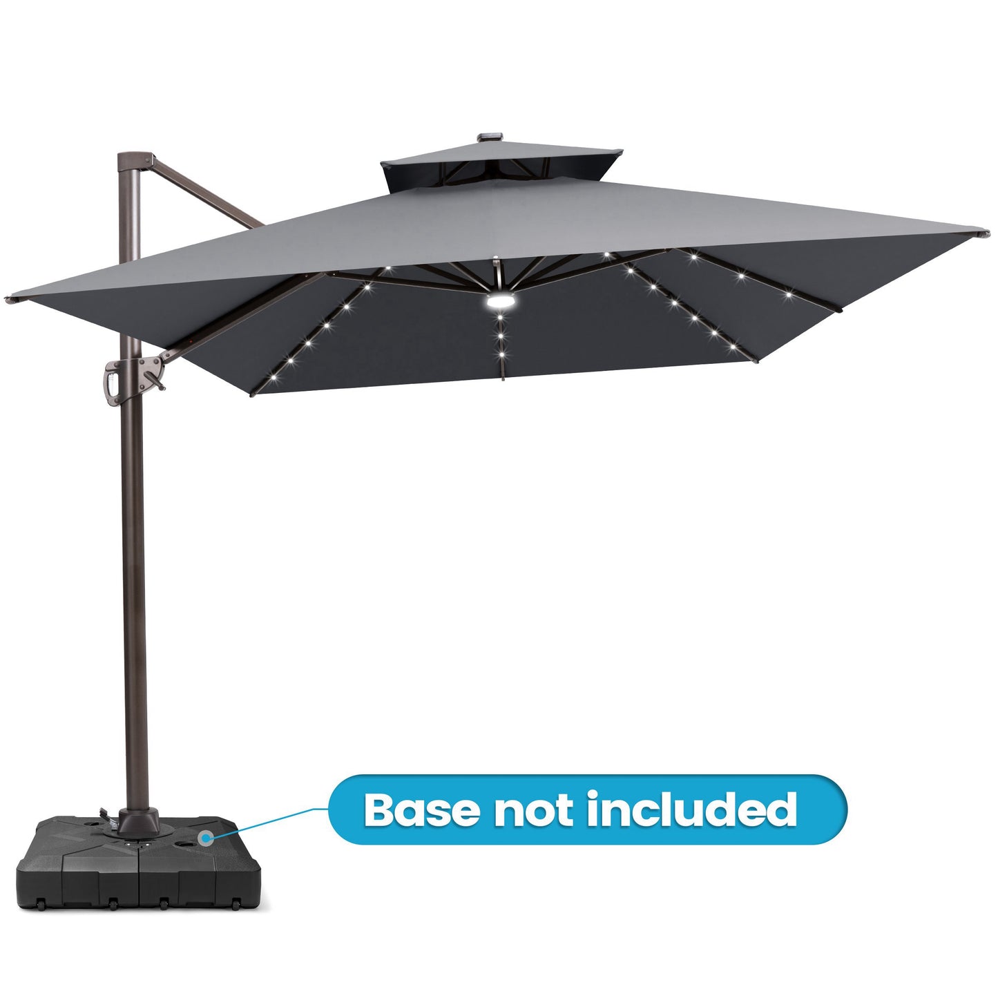 Crestlive Products 13 x 10 ft Aluminum Double Top Crank Cantilever Patio Umbrella with LED Lights and Base Options