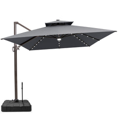 13x10 ft Aluminum Cantilever Patio Umbrella with LED Lights & Double Top (Base Options)