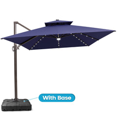 13x10 ft Aluminum Cantilever Patio Umbrella with LED Lights & Double Top (Base Options)