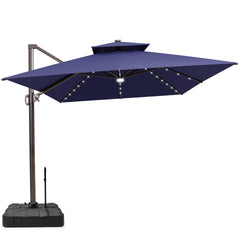 13x10 ft Aluminum Cantilever Patio Umbrella with LED Lights & Double Top (Base Options)