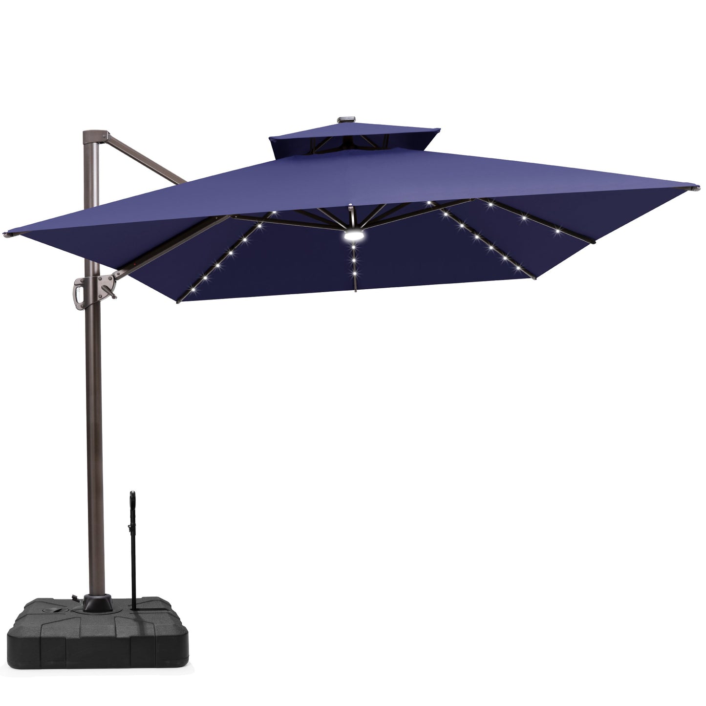 Crestlive Products 11x11ft Aluminum Double Top Crank Cantilever Patio Umbrella with Lights with Base