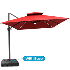 13x10 ft Aluminum Cantilever Patio Umbrella with LED Lights & Double Top (Base Options)