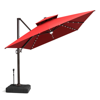 Crestlive Products 13 x 10 ft Aluminum Double Top Crank Cantilever Patio Umbrella with LED Lights and Base Options