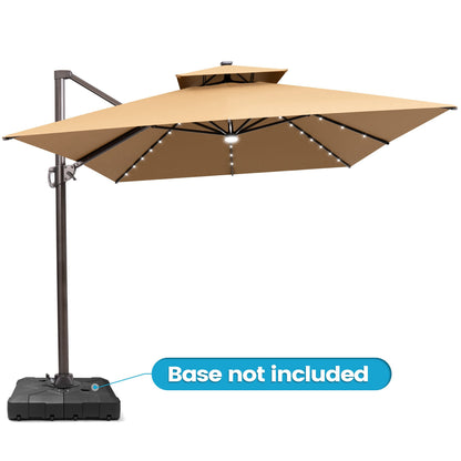 Crestlive Products 13 x 10 ft Aluminum Double Top Crank Cantilever Patio Umbrella with LED Lights and Base Options
