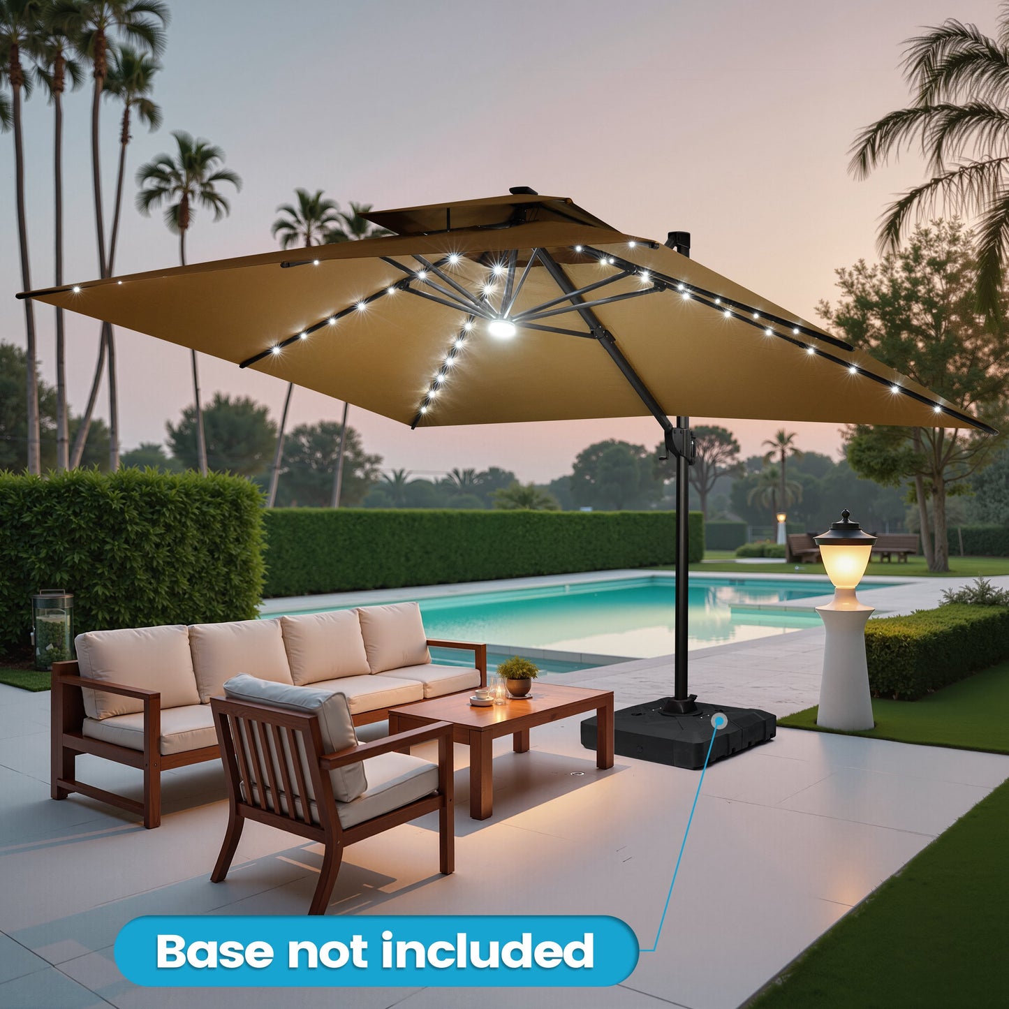 Crestlive Products 13 x 10 ft Aluminum Double Top Crank Cantilever Patio Umbrella with LED Lights and Base Options