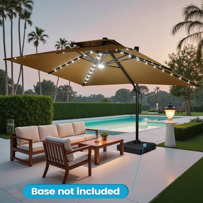 Crestlive Products 13 x 10 ft Aluminum Double Top Crank Cantilever Patio Umbrella with LED Lights and Base Options