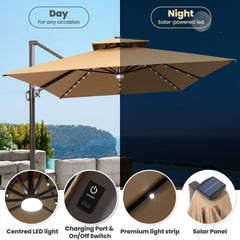 13x10 ft Aluminum Cantilever Patio Umbrella with LED Lights & Double Top (Base Options)