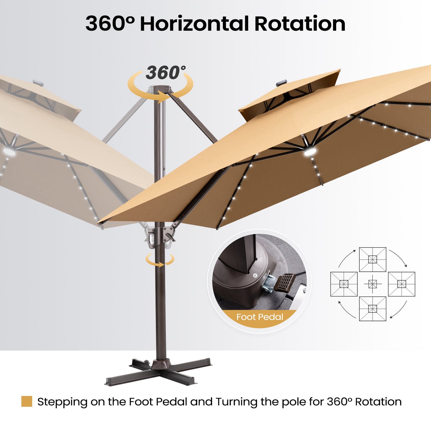 Crestlive Products 13 x 10 ft Aluminum Double Top Crank Cantilever Patio Umbrella with LED Lights and Base Options