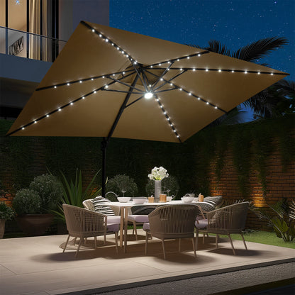 Crestlive Products 13 x 10 ft Aluminum Double Top Crank Cantilever Patio Umbrella with LED Lights and Base Options