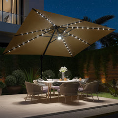 13x10 ft Aluminum Cantilever Patio Umbrella with LED Lights & Double Top (Base Options)