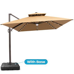 13x10 ft Aluminum Cantilever Patio Umbrella with LED Lights & Double Top (Base Options)