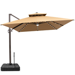 13x10 ft Aluminum Cantilever Patio Umbrella with LED Lights & Double Top (Base Options)