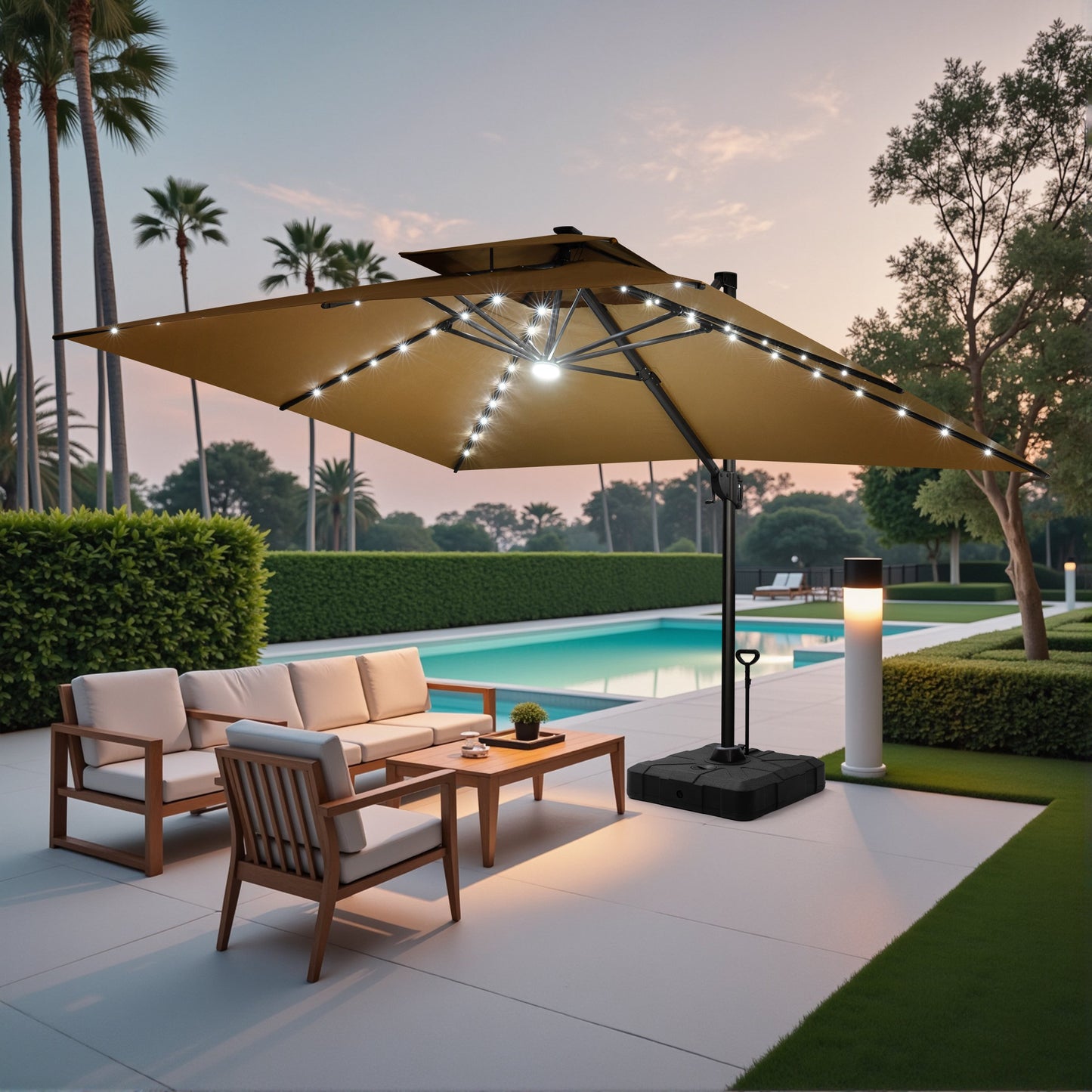 Crestlive Products 10x13ft Aluminum Crank Cantilever Patio Umbrella with Lights with Base
