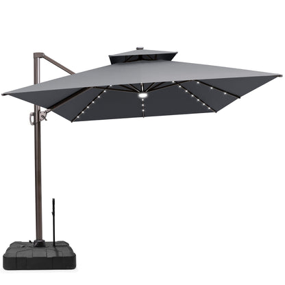 Crestlive Products 11x11ft Aluminum Double Top Crank Cantilever Patio Umbrella with Lights with Base