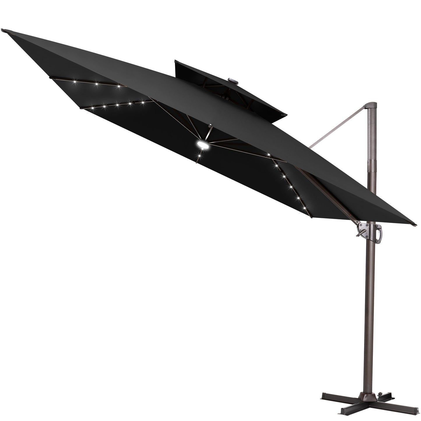 Crestlive Products 11 x 11 ft Aluminum Double Top Cantilever Patio Umbrella with LED Lights and Base Options