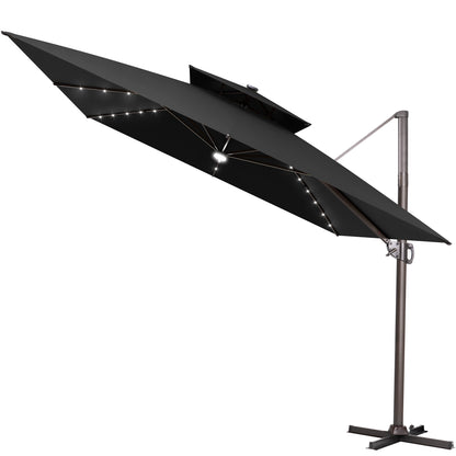 Crestlive Products 11 x 11 ft Aluminum Double Top Cantilever Patio Umbrella with LED Lights and Base Options