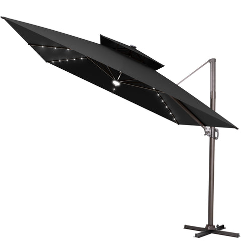 Crestlive Products 11 x 11 ft Aluminum Double Top Cantilever Patio Umbrella with LED Lights and Base Options