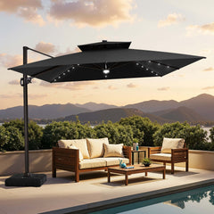 11x11 ft Square Aluminum Cantilever Patio Umbrella with LED Lights & Double Top (Base Options)