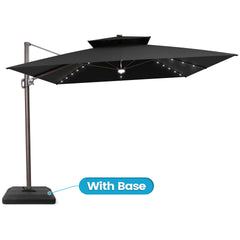 11x11 ft Square Aluminum Cantilever Patio Umbrella with LED Lights & Double Top (Base Options)