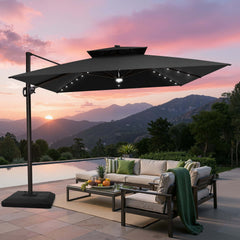 11x11 ft Square Aluminum Cantilever Patio Umbrella with LED Lights & Double Top (Base Options)