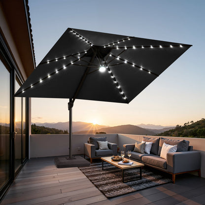Crestlive Products 11 x 11 ft Aluminum Double Top Cantilever Patio Umbrella with LED Lights and Base Options