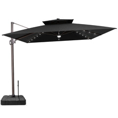 11x11 ft Square Aluminum Cantilever Patio Umbrella with LED Lights & Double Top (Base Options)