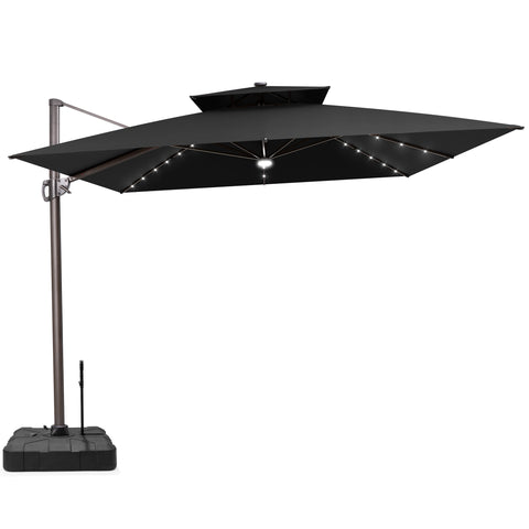 Crestlive Products 11 x 11 ft Aluminum Double Top Cantilever Patio Umbrella with LED Lights and Base Options