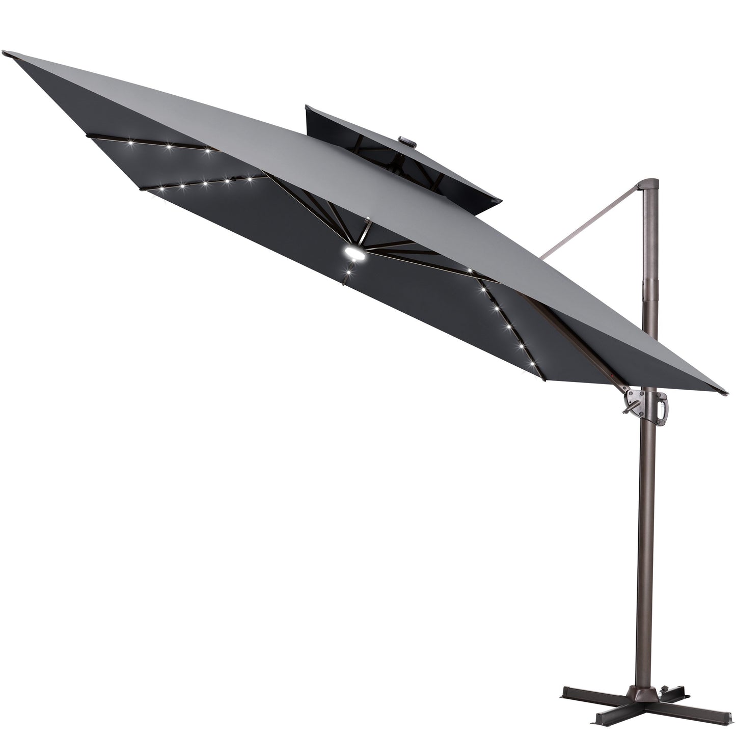 Crestlive Products 11 x 11 ft Aluminum Double Top Cantilever Patio Umbrella with LED Lights and Base Options