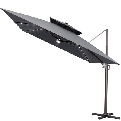 Crestlive Products 11 x 11 ft Aluminum Double Top Cantilever Patio Umbrella with LED Lights and Base Options