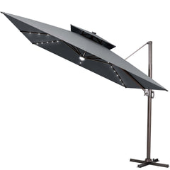 11x11 ft Square Aluminum Cantilever Patio Umbrella with LED Lights & Double Top (Base Options)