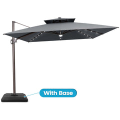 11x11 ft Square Aluminum Cantilever Patio Umbrella with LED Lights & Double Top (Base Options)