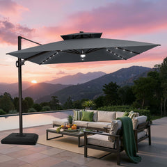 11x11 ft Square Aluminum Cantilever Patio Umbrella with LED Lights & Double Top (Base Options)