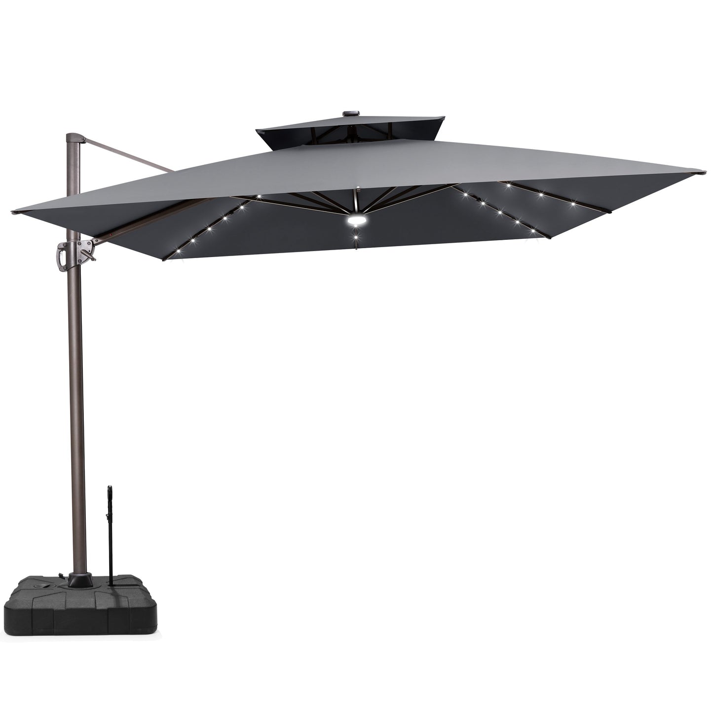 Crestlive Products 11 x 11 ft Aluminum Double Top Cantilever Patio Umbrella with LED Lights and Base Options