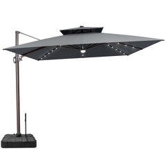 11x11 ft Square Aluminum Cantilever Patio Umbrella with LED Lights & Double Top (Base Options)
