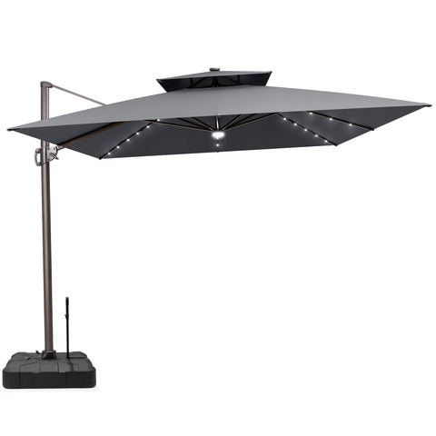 Crestlive Products 11 x 11 ft Aluminum Double Top Cantilever Patio Umbrella with LED Lights and Base Options