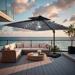 11x11 ft Square Aluminum Cantilever Patio Umbrella with LED Lights & Double Top (Base Options)