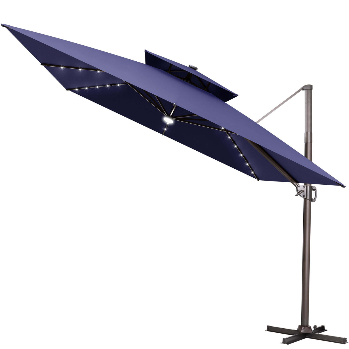 11x11 ft Square Aluminum Cantilever Patio Umbrella with LED Lights & Double Top (Base Options)