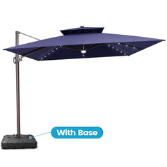 11x11 ft Square Aluminum Cantilever Patio Umbrella with LED Lights & Double Top (Base Options)