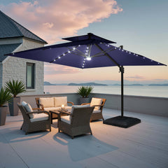 11x11 ft Square Aluminum Cantilever Patio Umbrella with LED Lights & Double Top (Base Options)