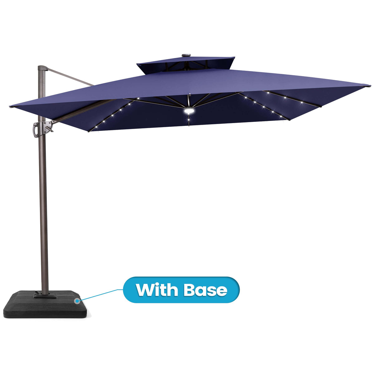 11x11 ft Square Aluminum Cantilever Patio Umbrella with LED Lights & Double Top (Base Options)