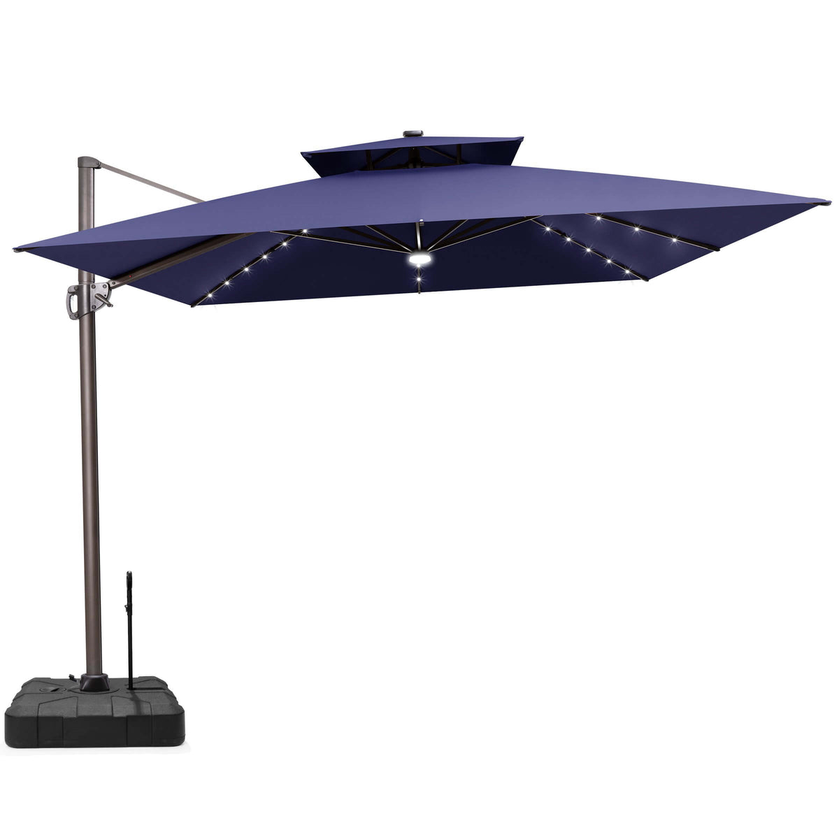 11x11 ft Square Aluminum Cantilever Patio Umbrella with LED Lights & Double Top (Base Options)