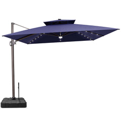 11x11 ft Square Aluminum Cantilever Patio Umbrella with LED Lights & Double Top (Base Options)