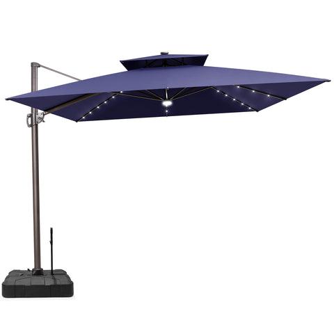 Crestlive Products 11 x 11 ft Aluminum Double Top Cantilever Patio Umbrella with LED Lights and Base Options
