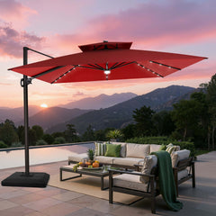 11x11 ft Square Aluminum Cantilever Patio Umbrella with LED Lights & Double Top (Base Options)