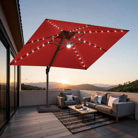 Crestlive Products 11 x 11 ft Aluminum Double Top Cantilever Patio Umbrella with LED Lights and Base Options